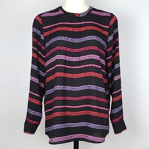⭐️3/ $3⭐️ APT. 9 Black Pink Purple Stripes Roll-Up Sleeves Zip Crew Collar Sz M - Picture 1 of 15